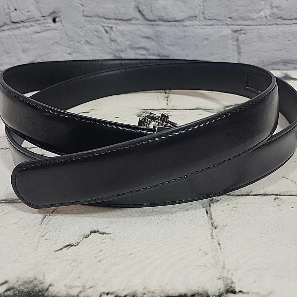 Mens Rachet‎ Belt Black Vegan Leather One Size Adjustable No Holes Quick Release